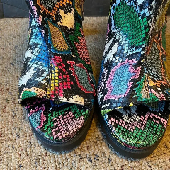 Pazzle Natalie Multicolor Snake Print High Heels Open Toe Boots Women Size 8.5 - Picture 7 of 10